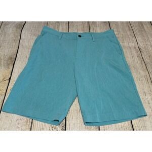 Mens Adidas Long Golf Shorts All Over Aqua Blue Turquoise 9" Inseam Sz 30 TubT